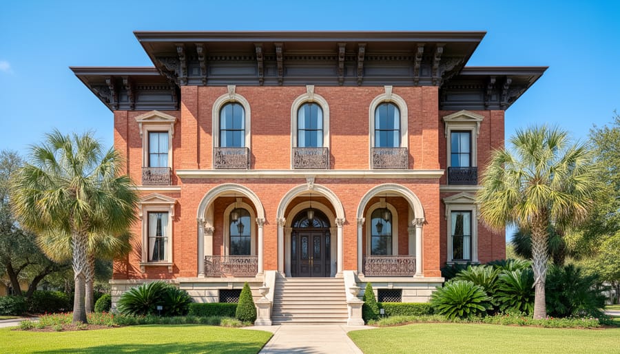 Ashton Villa exterior in Galveston showing Italianate architectural features such as arched windows and decorative trim.