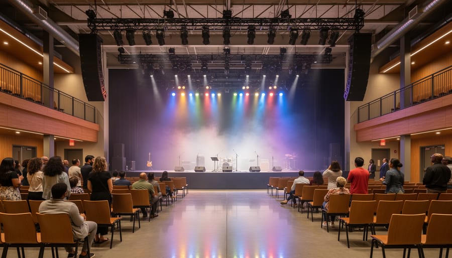 Stage and seating area in an event and performance space at POST Houston